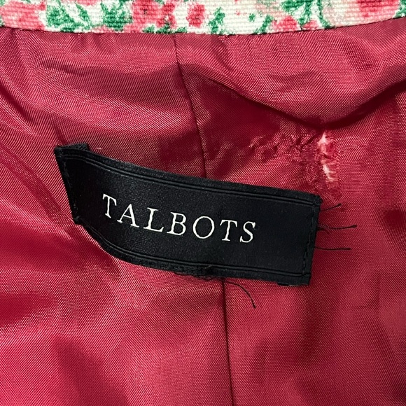 TALBOTS Floral Print Cotton Blazer Three Button Red Burgundy Rose Size Small - Picture 10 of 10